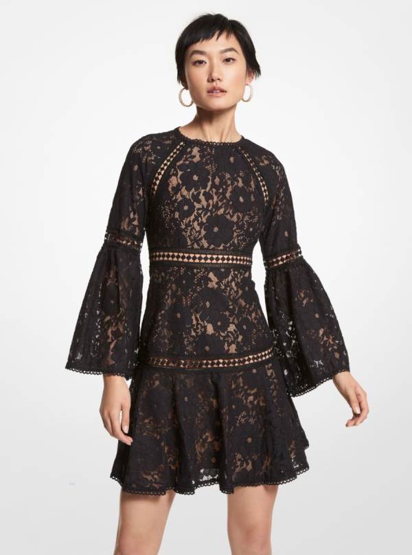 Damske Saty Michael Kors Floral Lace Bell-Sleeve Čierne - Oblecenie Michael Kors Akcia | CEBLS-8594